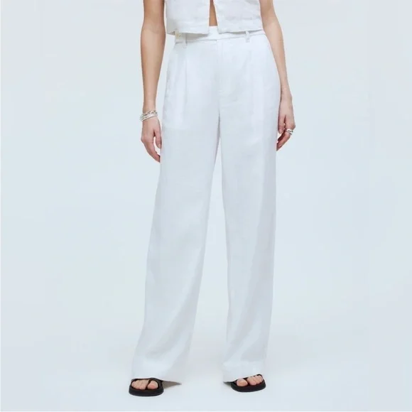 Madewell The Harlow Wide-Leg Pant in 100% Linen New tags size 4 smoke pet free - Picture 2 of 9